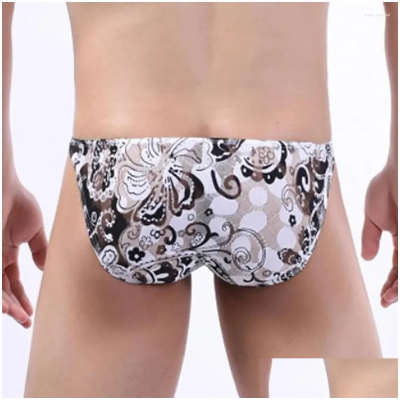 Underpants Mens Sexy Hip Lift Underwear Ultra-thin Briefs Bulge Pouch Panties Low Rise Bikini Mesh Print Erotic Lingerie