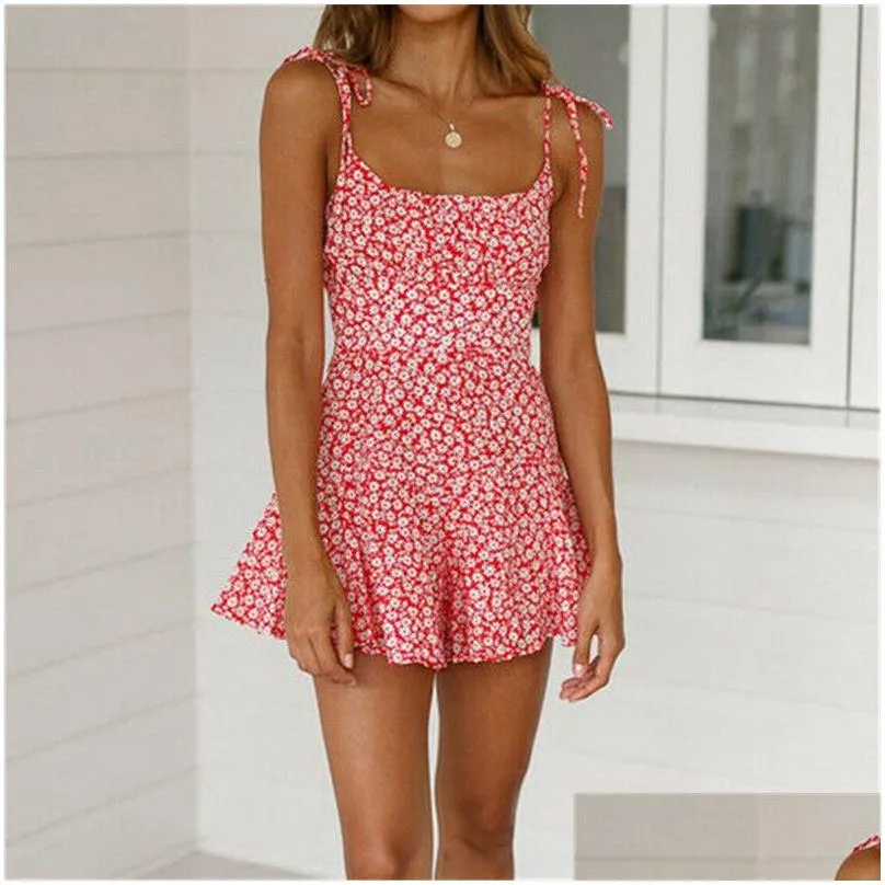 Sexy Women Boho Floral Printed Summer Dress 2019 Party Evening Beach Holiday Suspender Short Mini Dress Sleeveless Sundress S-XL