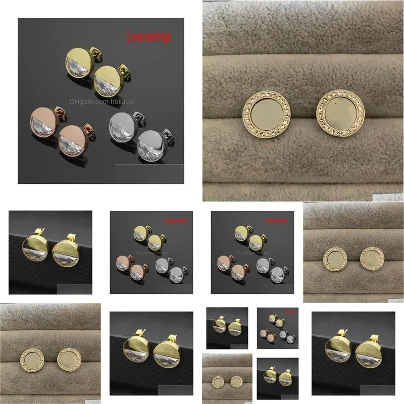 2021 high polished big diamond men jewelry gold silver rose studs stainless steel fashion earrings for women party gifts wholesale