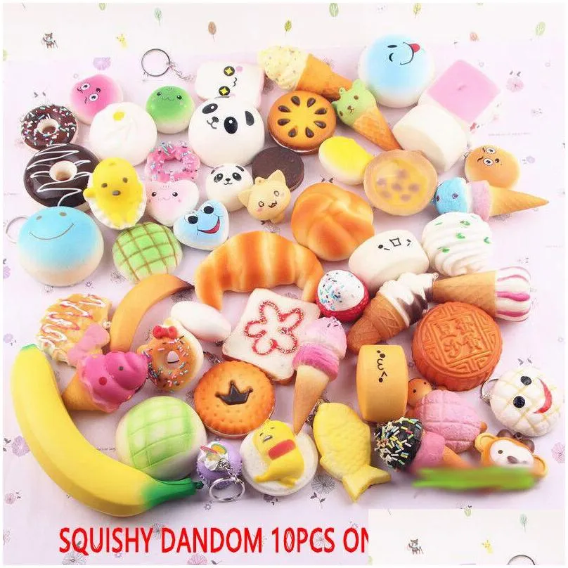 Decompression Toy 10Pcs/Pack Squishies Slow Rising Squishy Random Sweetmeats Ice Cream Cake Bread Stberry Charm Phone Straps Soft Frui Dh2Lb
