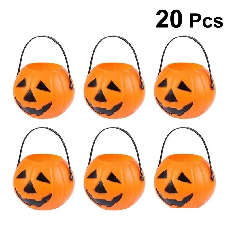 20 pcs plastic pumpkin bucket stylish performance props sweet holder for home halloween party decorations organizer box y201006