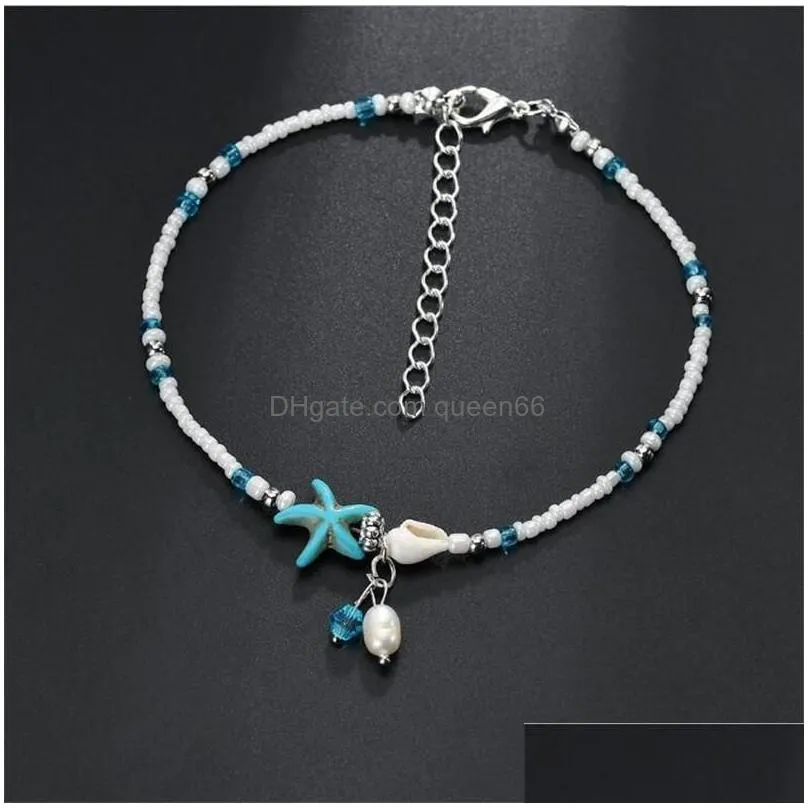Anklets Boho Freshwater Pearl Charm Anklets Women Sandals Beads Ankle Bracelet Summer Beach Starfish Beaded Bracelets Foot Jewelry Dro Dhvxs