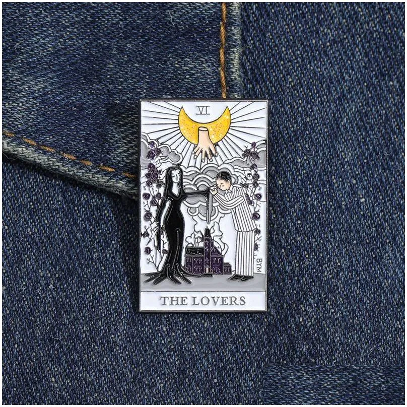 Jewelry The Lover Tarot Card Shaped Enamel Brooch Pins Set Aesthetic Cute Lapel Badges Cool For Backpacks Hat Bag Collar Diy Fashion J Dh0N2