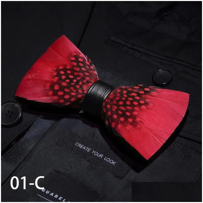 bow ties ricnais original italy design bowtie natural brid feather exquisite hand made men tie brooch pin wooden gift box set red