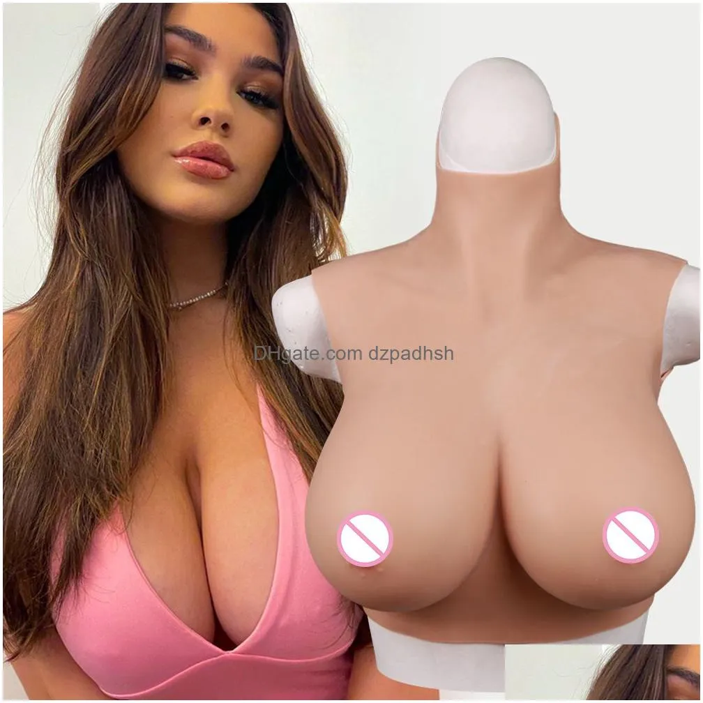 silicone breastplate high collar realistic fake boobs b-g cup false breast forms for crossdresser drag queen cosplay