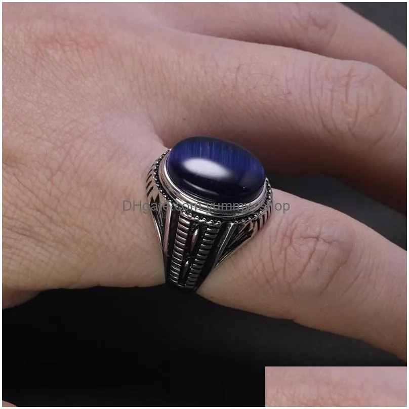 cluster rings d 925 silver natural blue tiger eyes cool antique big turkish for men with stone fine jewelry