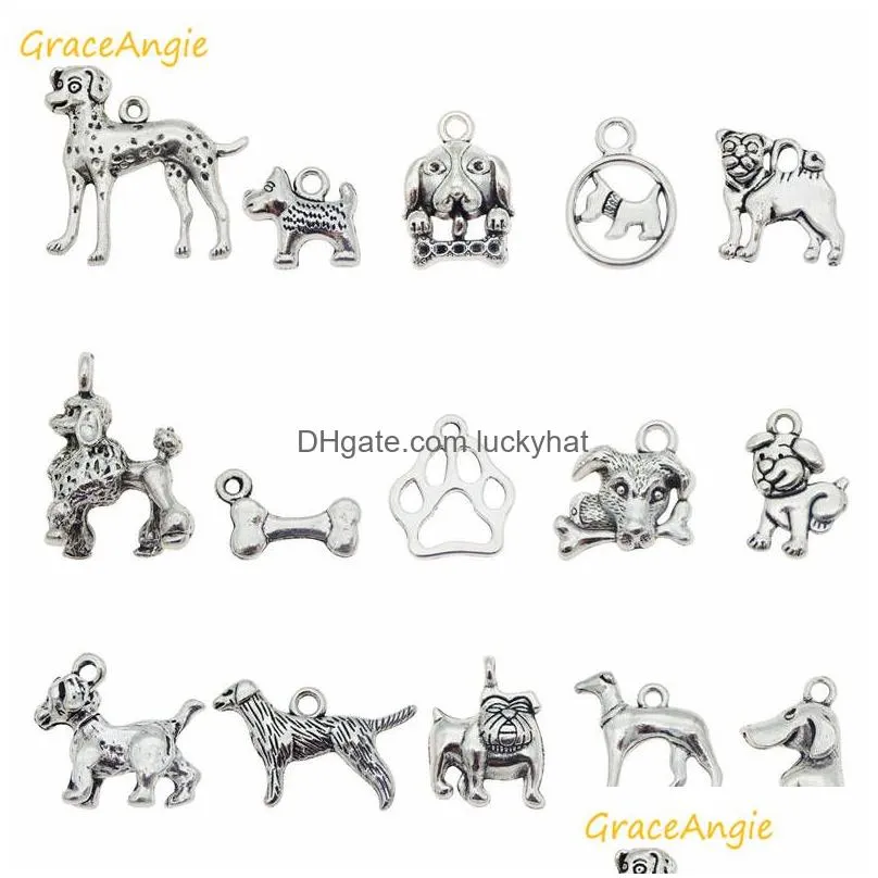 Charms Graceangie 15Pcs/Lot Mixed Puppy Dog Charms Jewelry Making Necklace Pendants Bracelet Findings Diy Accessory Drop Delivery Jewe Dhfjh