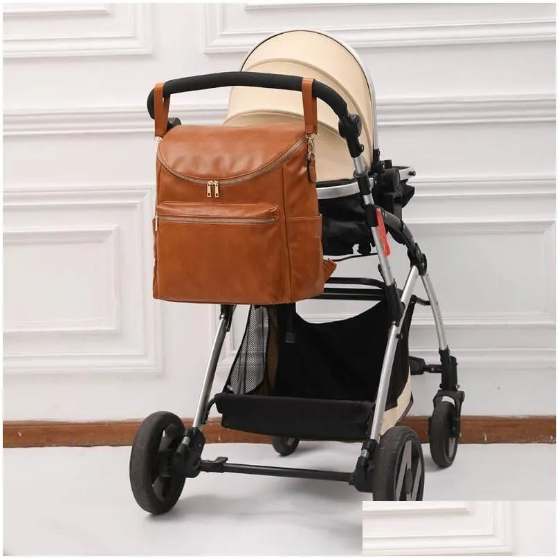 Diaper Bags Diaper Bags Baby Bag Solid Pu Leather Mummy Maternity Large Capacity Travel Back Pack Stroller With Changing Pad Drop Ship Dhdq5
