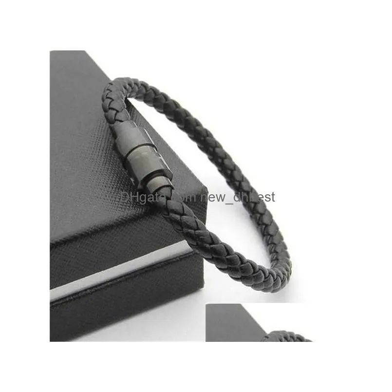 Charm Bracelets Arrival Leather Bracelets Woven Antique Mens Black Charm Pseira Mascina Magnet Man Bangles Fashion Jewelry Drop Delive Dhltp