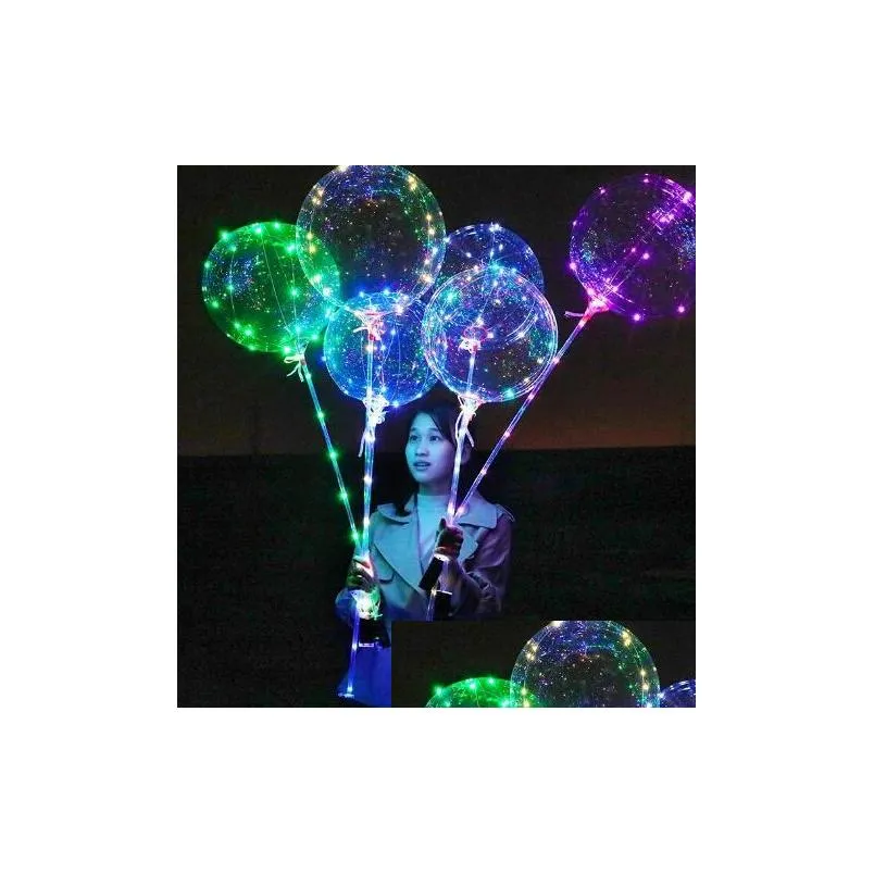 Balloon Luminous Led Balloon Transparent Colored Flashing Lighting Balloons With 70Cm Pole Wedding Party Decorations Holiday Supply Cc Dh6Yc