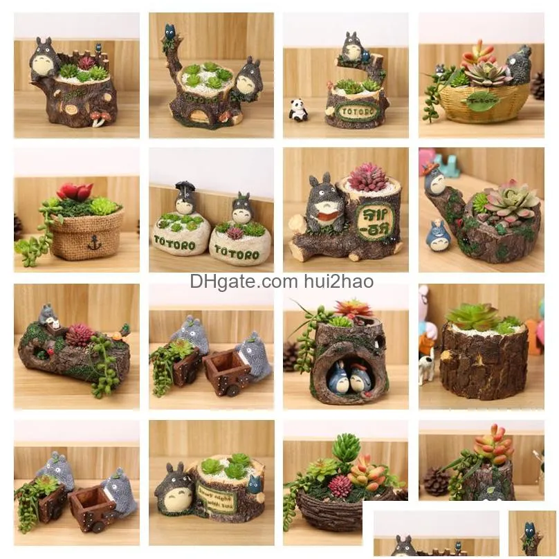 my neighbour totoro figurines vase resin flowerpot ornaments funny succulent plants flower pot home decor 210310