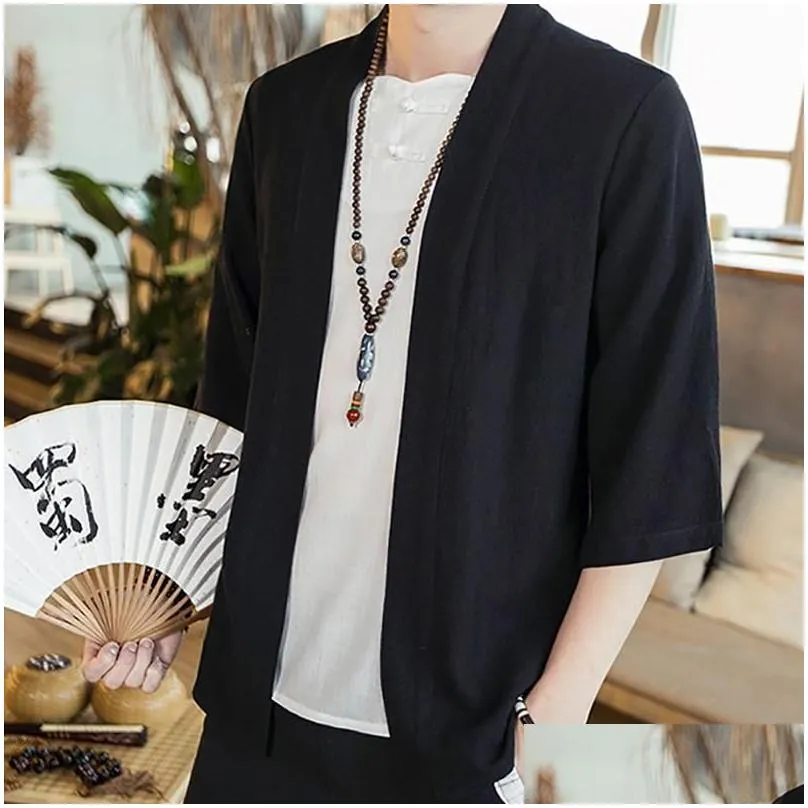 Japanese Ethnic Cardigan Kimono For Men Traditional Cotton Linen Pajama Oversized Shirt With Streetwear Style Drop De Dhb8J From Ckddkc 15.26 DHgate.Com