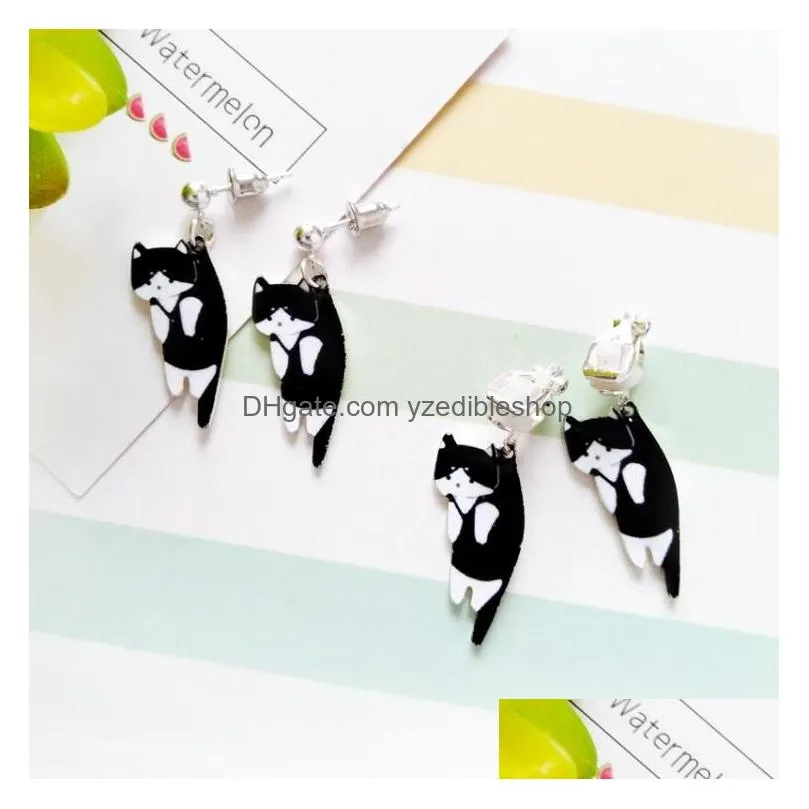 stud earrings pair 2023 fashion cute cat white black hang enamel kitty piercing ear women girls jewelrystud effi22