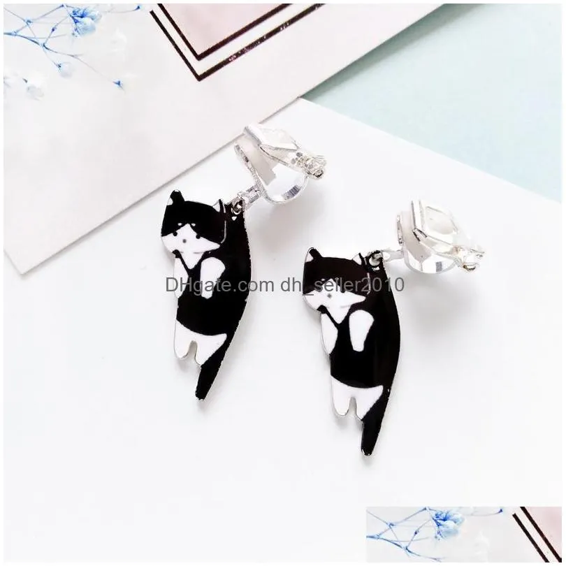 Stud Stud Earrings Pair 2023 Fashion Cute Cat White Black Hang Enamel Kitty Piercing Ear Women Girls Jewelrystud Effi22 Drop Delivery Dhszw