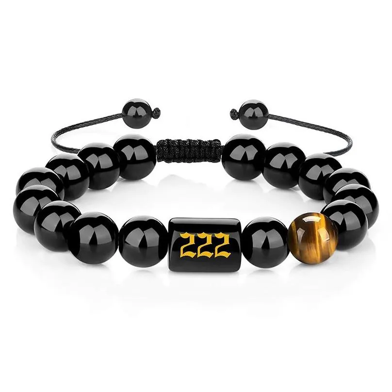 angel number bracelets for men link handmade natural black onyx tiger eye stone beads braided rope meaningful bracelet