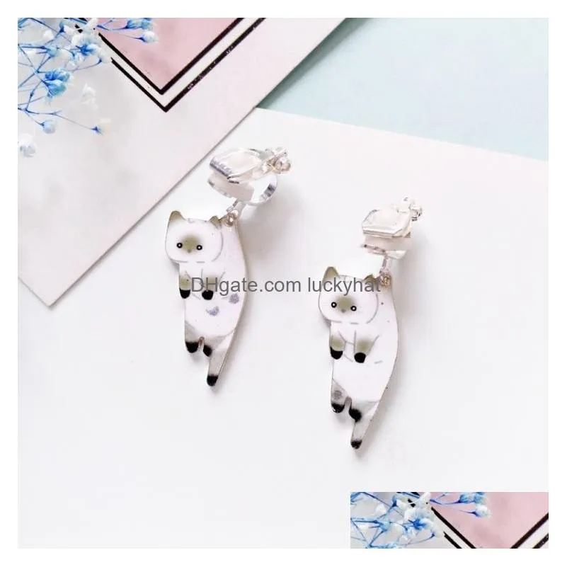 Stud Stud Earrings Pair 2023 Fashion Cute Cat White Black Hang Enamel Kitty Piercing Ear Women Girls Jewelrystud Effi22 Drop Delivery Dhvly