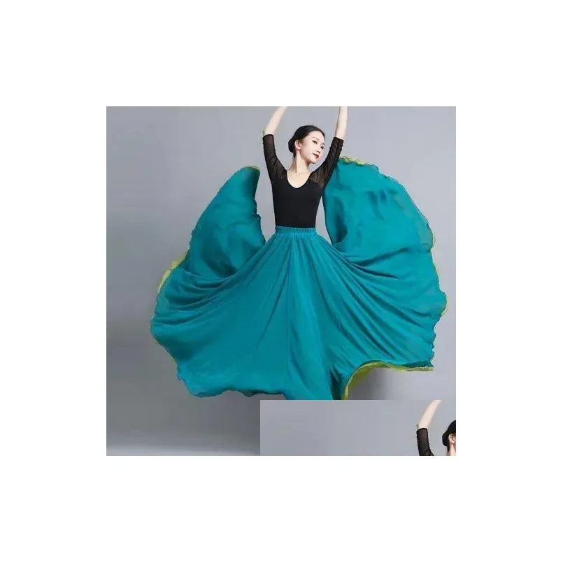 Stage Wear Flamenco Chiffon Dance Skirt For Women 720 Degrees Solid Color Long Skirts Dancer Practice Chinese Style With Big Hem