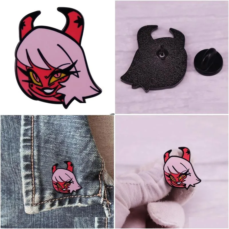 other fashion accessories hazbin hotel antagonist extremely evil boss veronica mede pin badge american internet adult cartoon metal