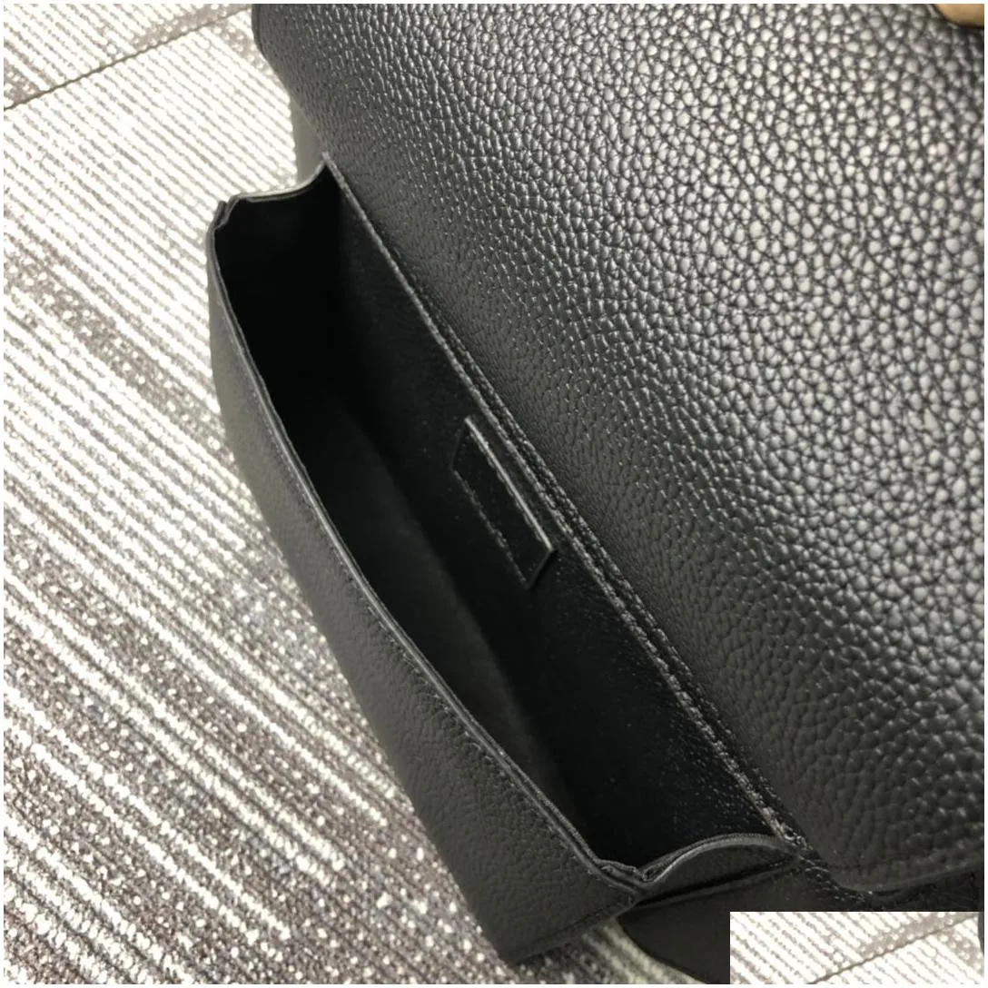 mens shoulder bags black lichee leather fashion wallet metal hardware flap magnetic buckle waist bag avenue sling bag man designer