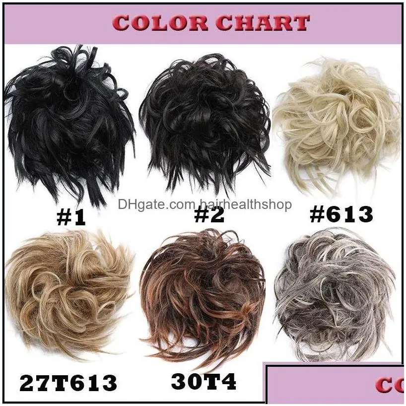 Chignons New Messy Scrunchie Chignon Hair Bun Straight Elastic Band Updo Hairpiece Synthetic Extension For Women Drop Delivery Produ