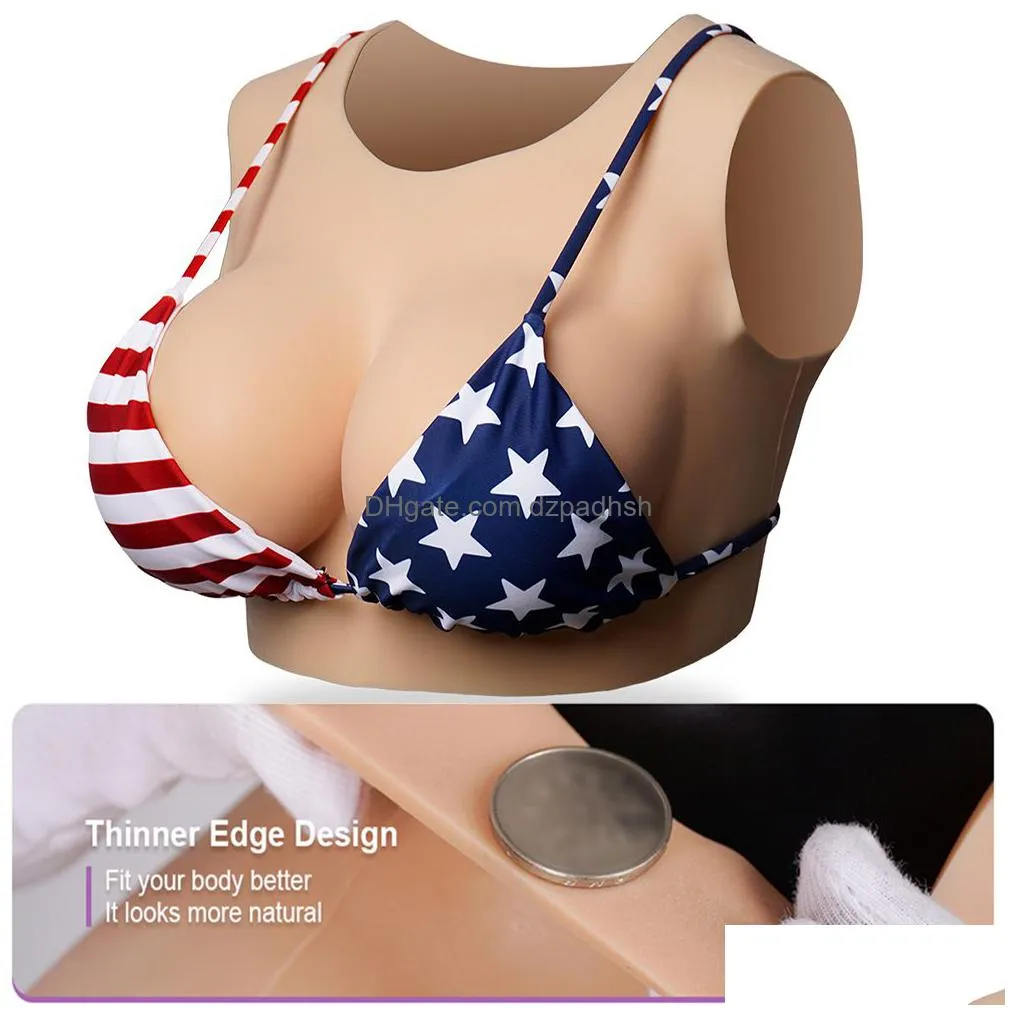 silicone breast plates - fake breast form enhancers round collar for crossdressers transgender mastectomy cosplay bra