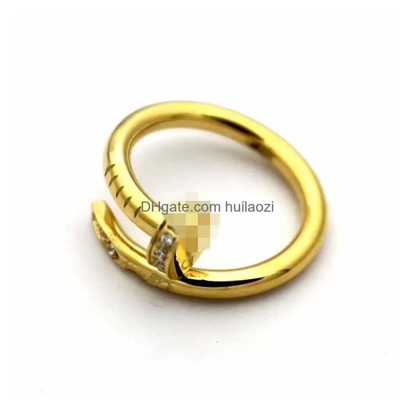 titanium steel logo engrave 6mm diamond love nail ring 18k gold silver rose rings women men lovers wedding jewelry lady party 6 7 8 9 10 11 12 big usa