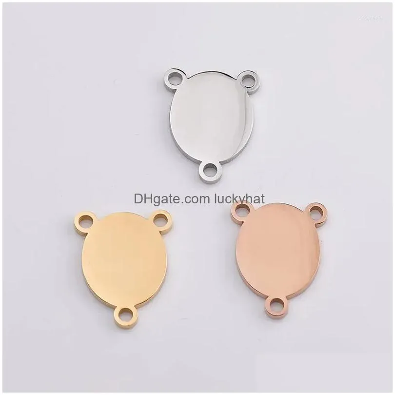 Charms Charms 5Pcs/Lot Stainless Steel Mirror Polished Geometrical Oval Pendants Connector With Three Holes For Diy Jewelry Making Dro Dh10O