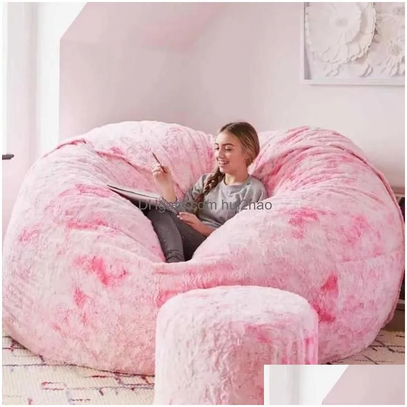 chair covers  sofa cover soft comfortable fluffy fur couch bean bag solid color anti-fading lazy bedroom slipcover
