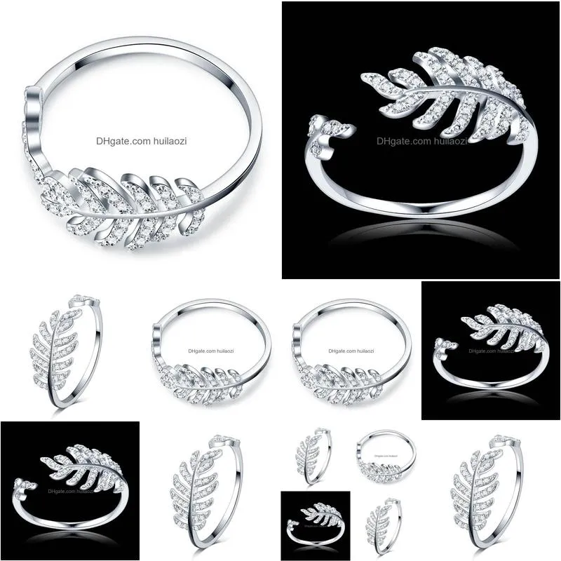  arrival leaf design white gold filled micro pave clear zircon stones wedding engagement copper rings girls