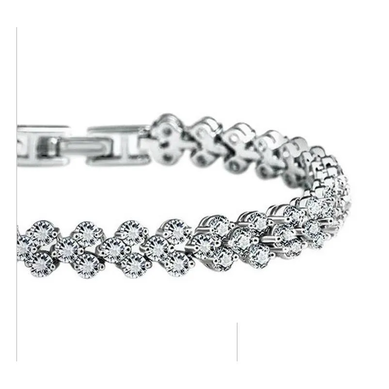 luxury austria shining crystal tennis bracelets genuine 925 sterling silver charms zircon diamond roman link bracelet jewelry