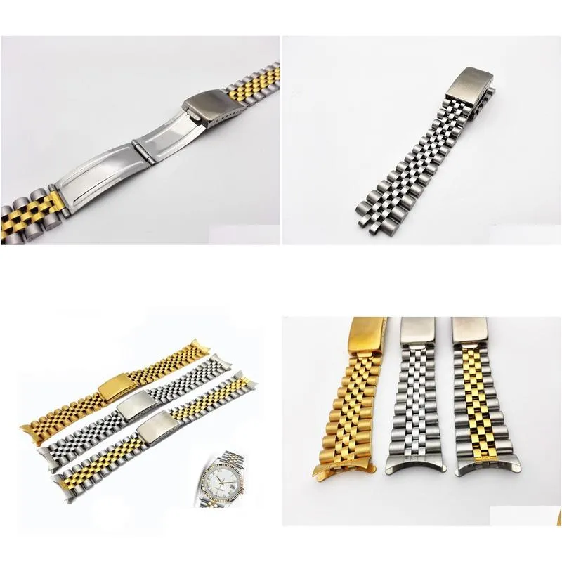 13mm 17mm 20mm Watch band Pure Solid Stainless Steel Two Tone Hollow Curved End Solid Screw Links Watchband Strap for Old Style Jubilee