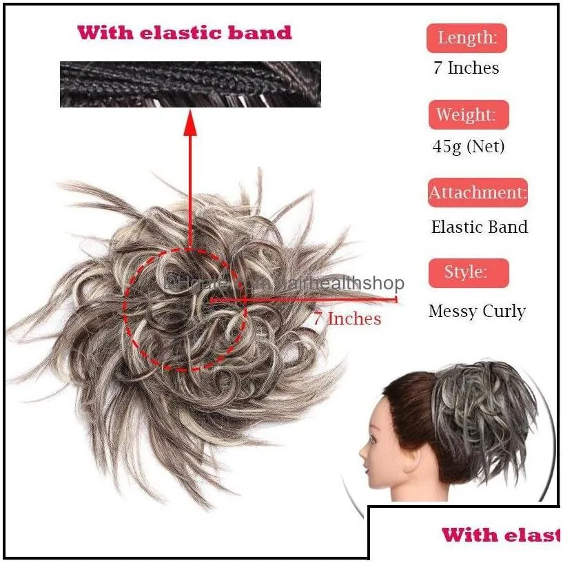 Chignons New Messy Scrunchie Chignon Hair Bun Straight Elastic Band Updo Hairpiece Synthetic Extension For Women Drop Delivery Produ