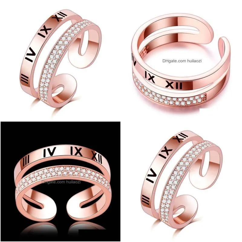  arrival top quality 18kgf rose gold filled roman letter finger ring aadd zircon micro pave for women anniversary wholesale