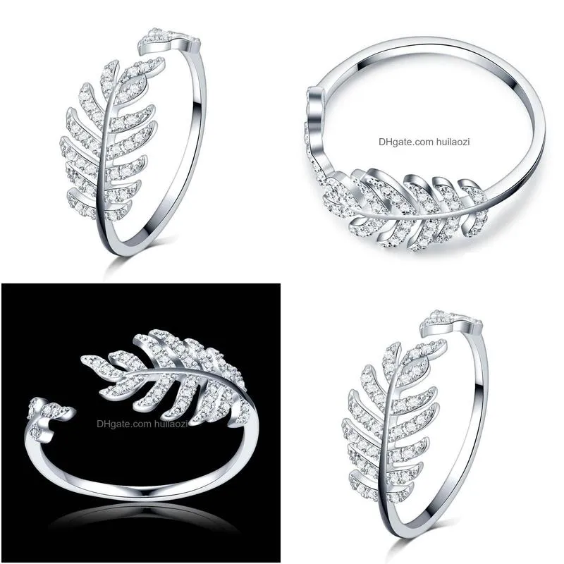  arrival leaf design white gold filled micro pave clear zircon stones wedding engagement copper rings girls