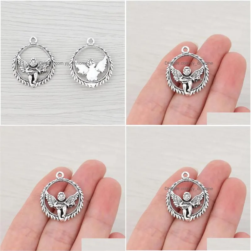 charms 10 x tibetan silver music angel round pendants for diy nekcklace bracelet jewelry making findings accessories 30x25mm