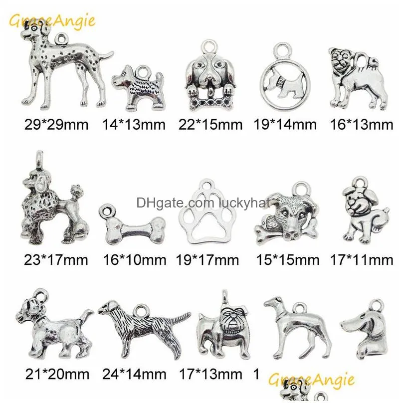 Charms Graceangie 15Pcs/Lot Mixed Puppy Dog Charms Jewelry Making Necklace Pendants Bracelet Findings Diy Accessory Drop Delivery Jewe Dhfjh