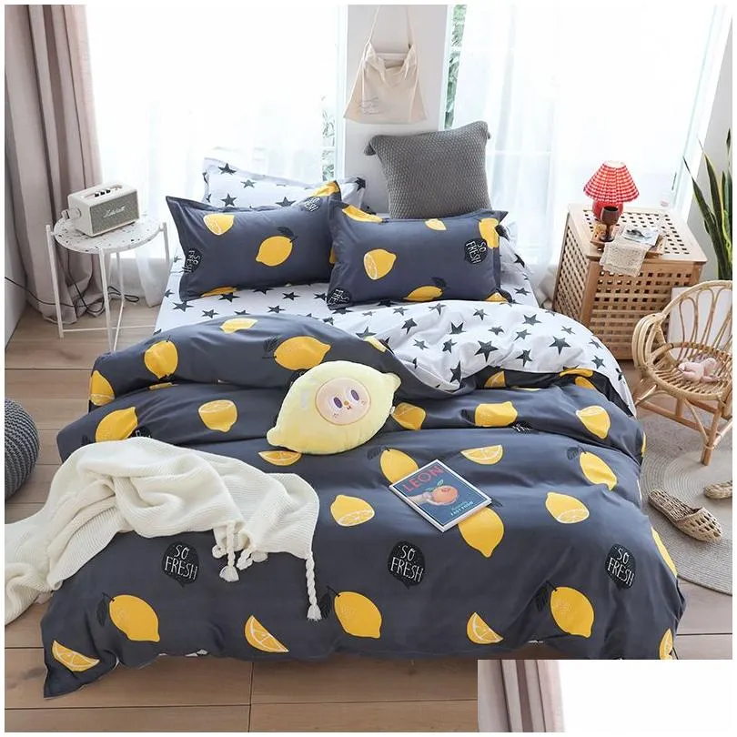 yellow banana bed linen bedding set boy girl home flat bed sheet pillowcase duvet cover 3/4pcs queen king full single size y200417