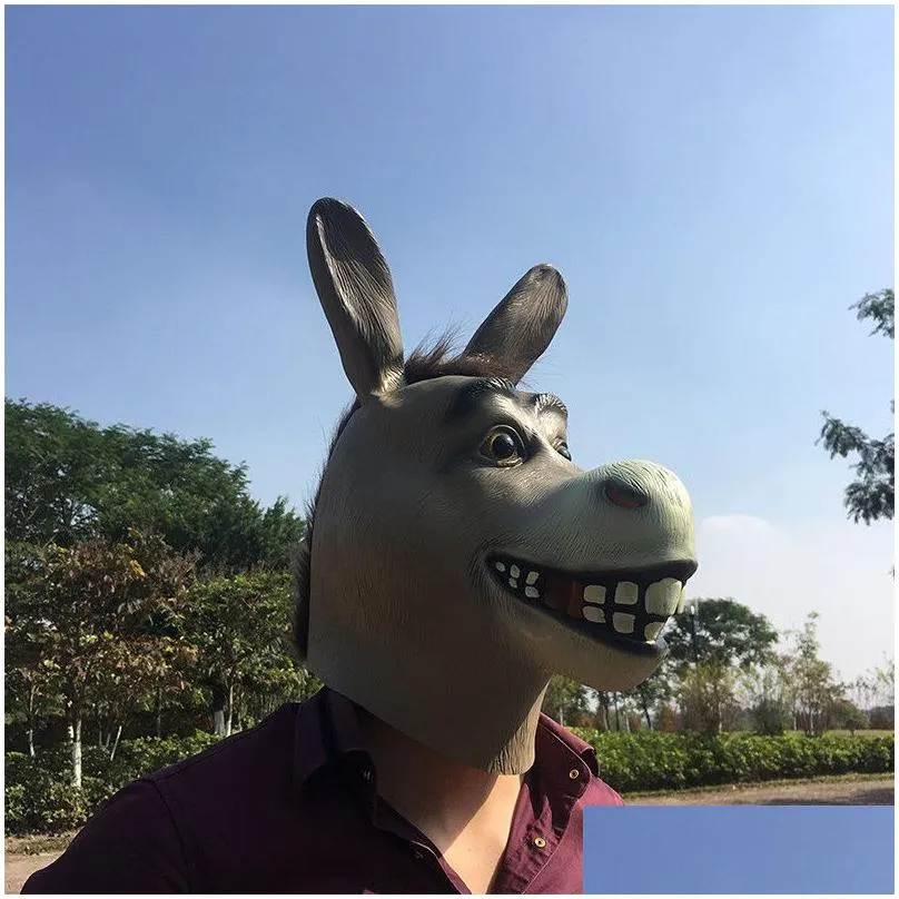 funny adult creepy funny donkey horse head mask latex halloween animal cosplay zoo props party festival costume ball mask y200103