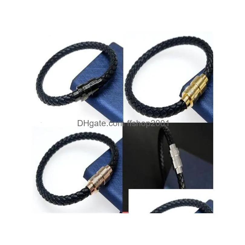 arrival leather bracelets woven antique mens black charm bracelets pulseira masculina magnet man bangles fashion jewelry