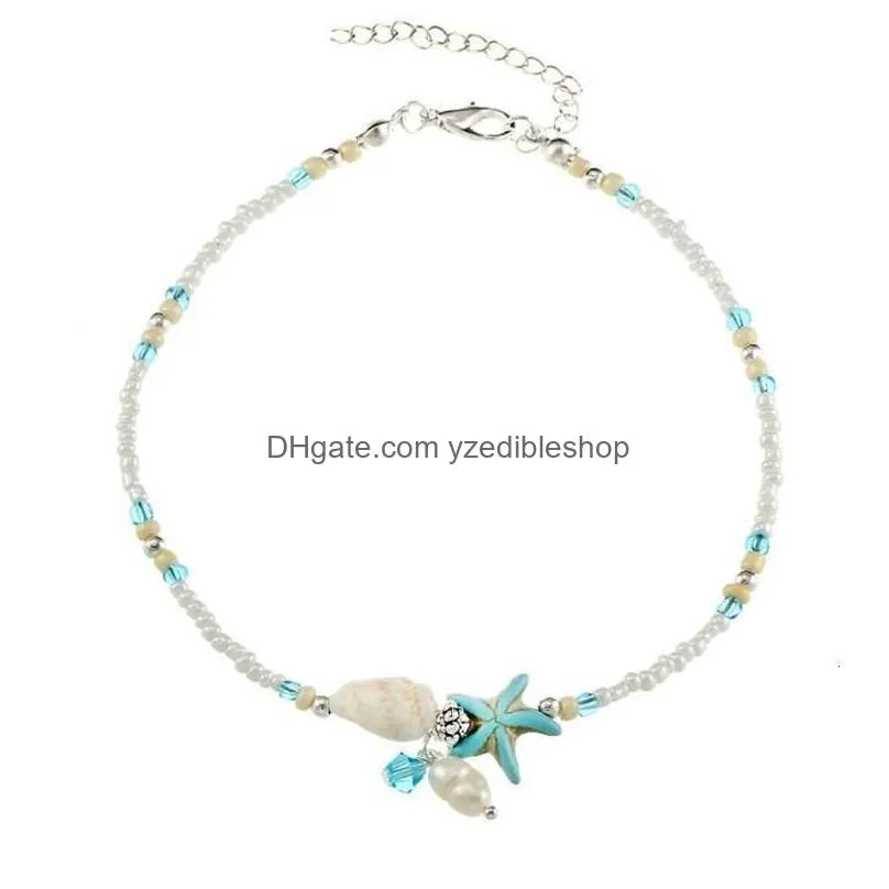 boho freshwater pearl charm anklets women barefoot sandals beads ankle bracelet summer beach starfish beaded ankle bracelets foot jewelry