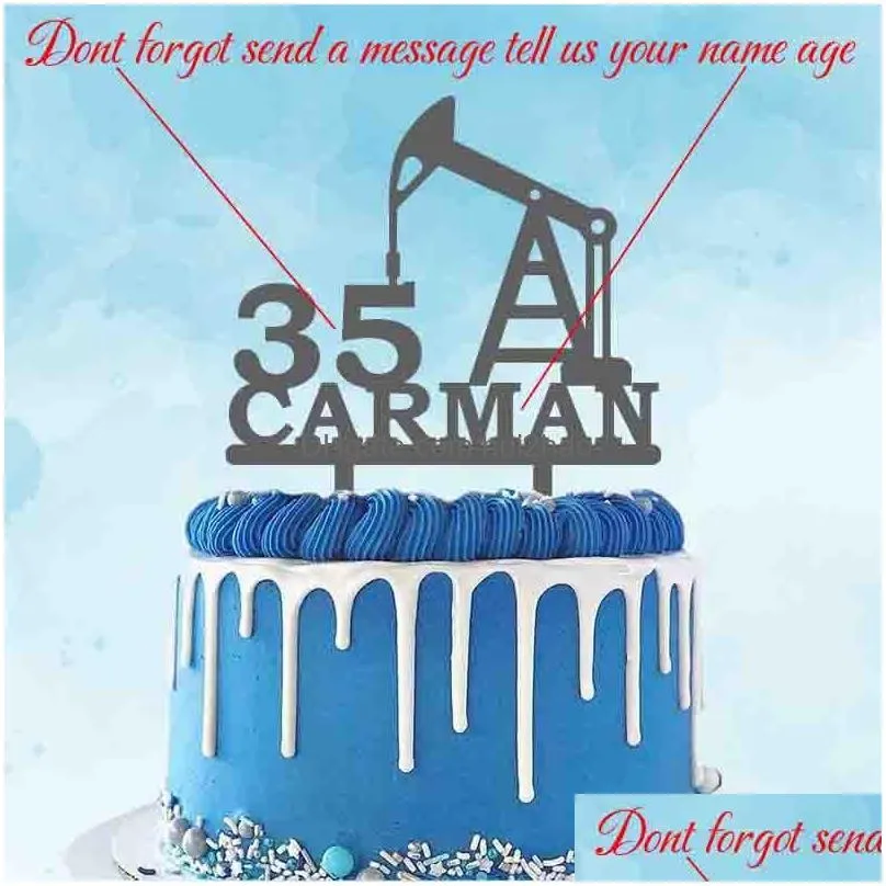 cake tools personalized petroleum engineer topper custom name age oil rig drilling platform worker birthday party decoration