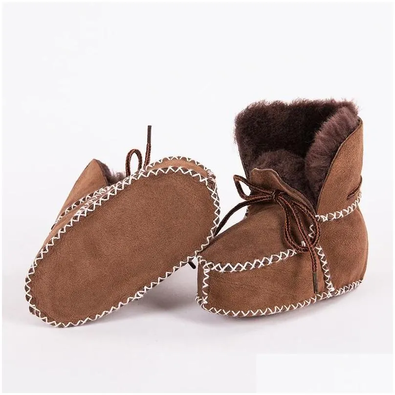 First Walkers First Walkers Warm Winter Genuine Leather Wool Fur Baby Boy Boots Toddler Girls Soft Moccasins Shoes With Plush Sheepski Dhcf5