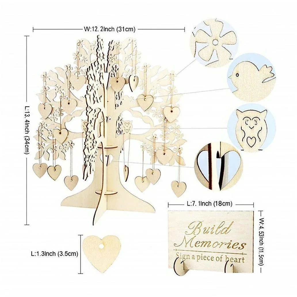 rustic wedding guest book set guest visit signature tree guest book wooden hearts ornaments diy family tree wedding table decor