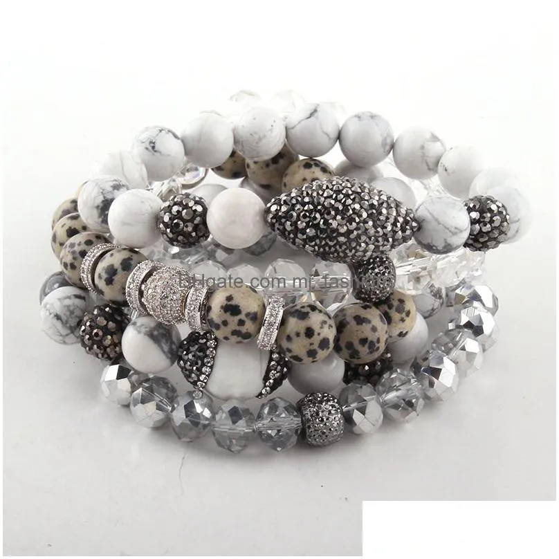 Beaded Fashion Beautif 5Pc Set Gray/White/Black Bracelet Natural Stone Glass Crystal Pave Bracelets Drop Delivery Jewelry Bracelets Dhos7