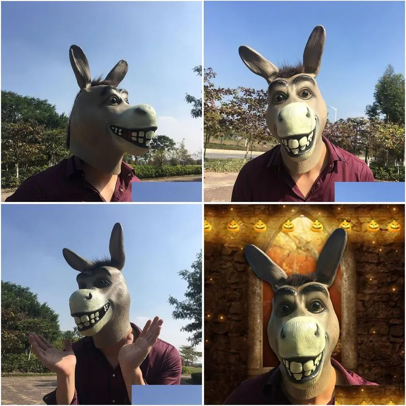 funny adult creepy funny donkey horse head mask latex halloween animal cosplay zoo props party festival costume ball mask y200103