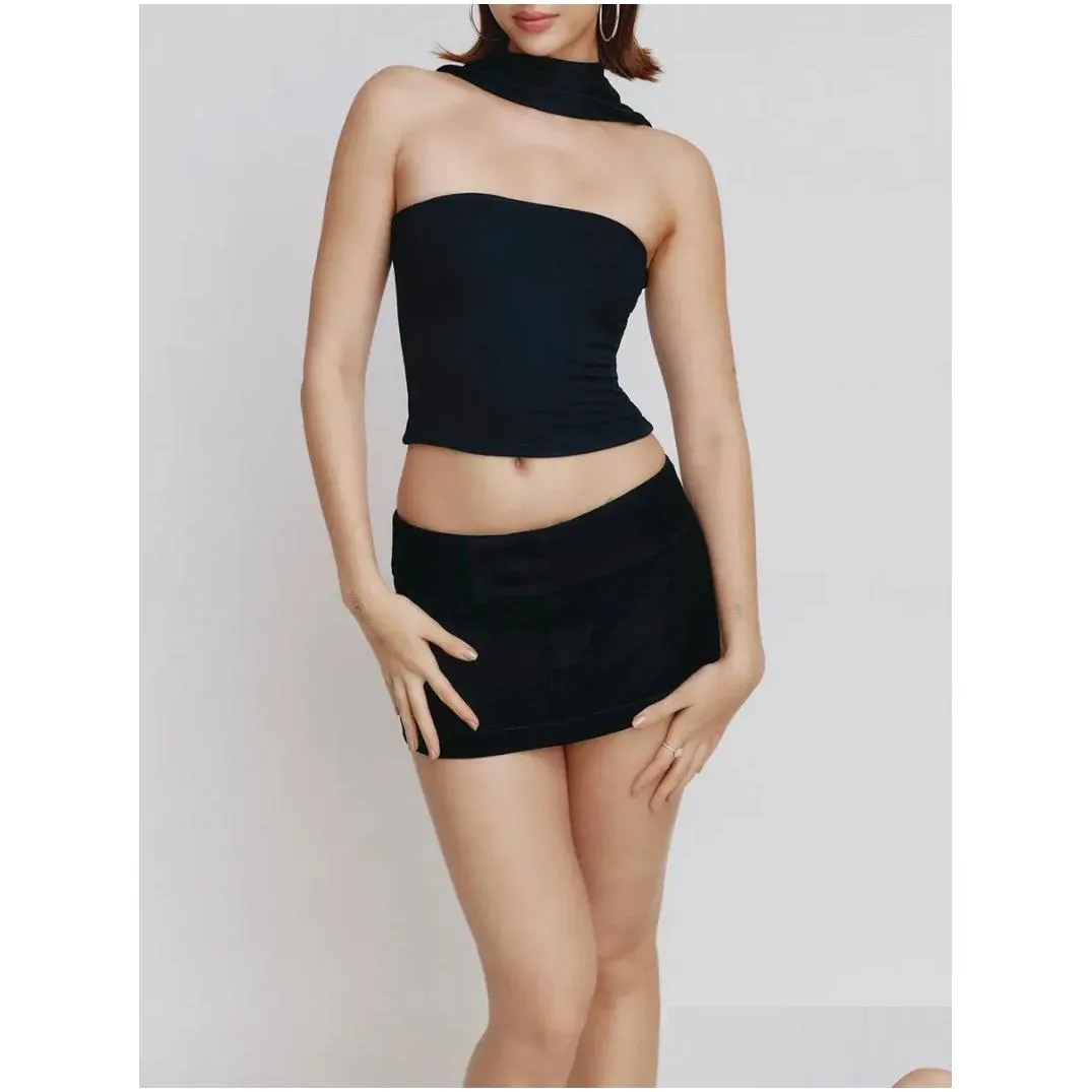 Women`s Tanks Women Sexy Strapless Halter Tube Tops Cutout Ruched Y2k Top Sleeveless Off Shoulder Bandeau Streetwear