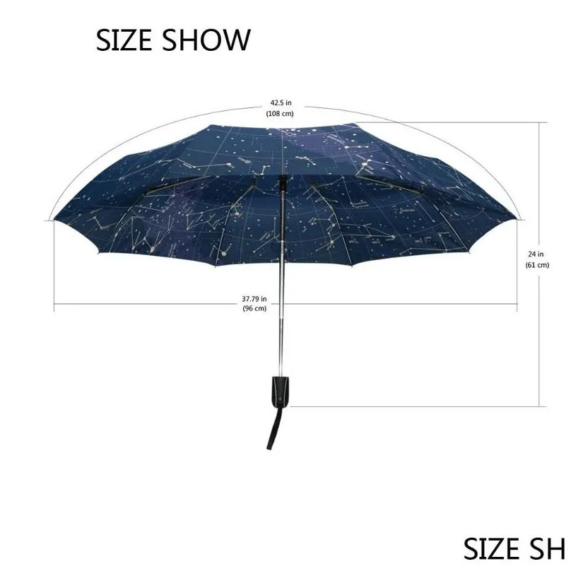 creative 12 stars map starry sky umbrella rain women automatic three folding parasol parapluie 220426