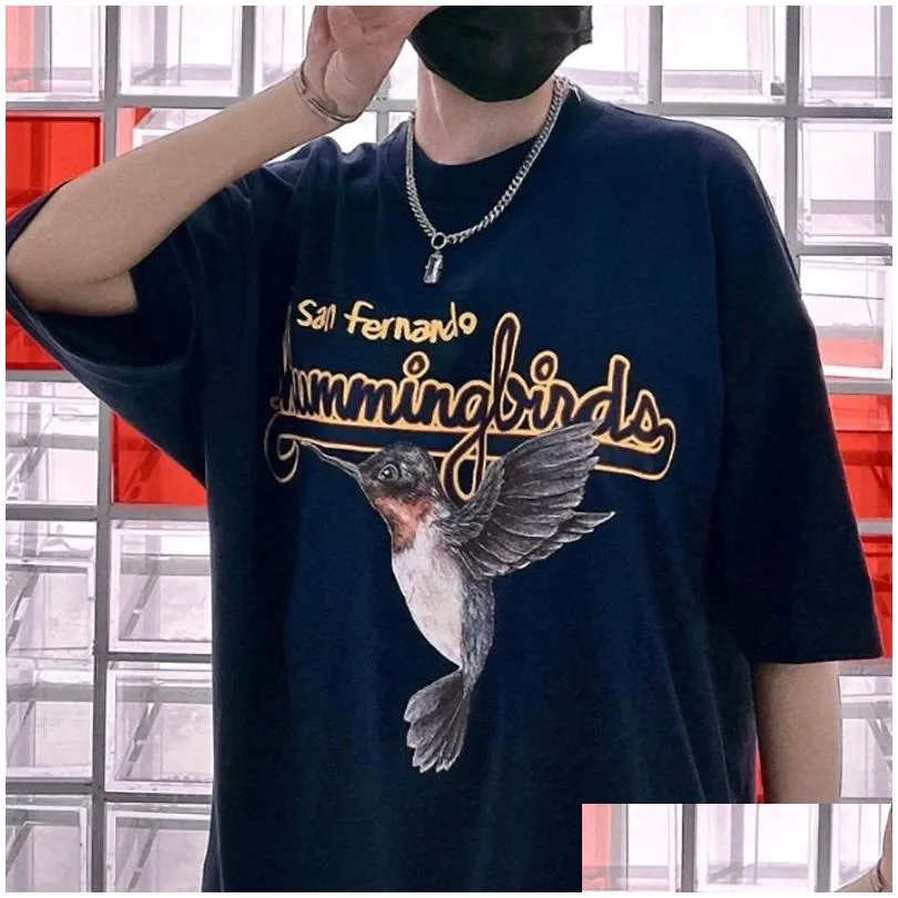  bird tee navy short sleeves casual oversized tshirts cotton t shirts men women hip hop streetwear mg220352