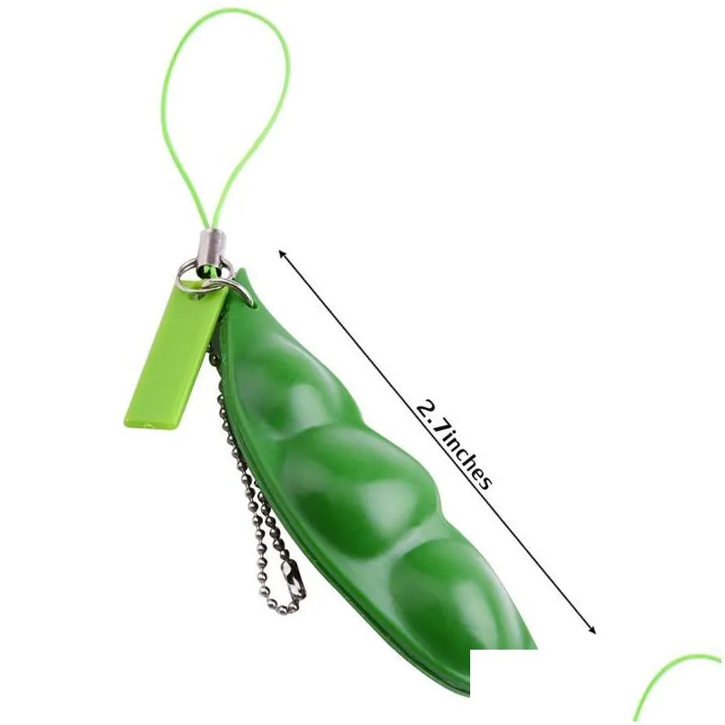 Decompression Toy Squeeze-A-Bean Key Ring Tiktok Green Pea Popper Keychain Fidget Toys Soybean Finger Puzzles Focus Extrusion Pendant Dhndn