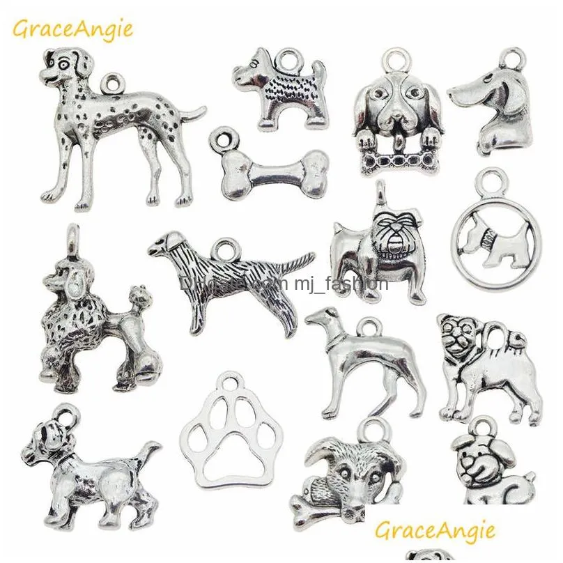 Charms Graceangie 15Pcs/Lot Mixed Puppy Dog Charms Jewelry Making Necklace Pendants Bracelet Findings Diy Accessory Drop Delivery Jewe Dhzyo